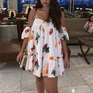 Urban outfitters white fruit print babydoll mini dress